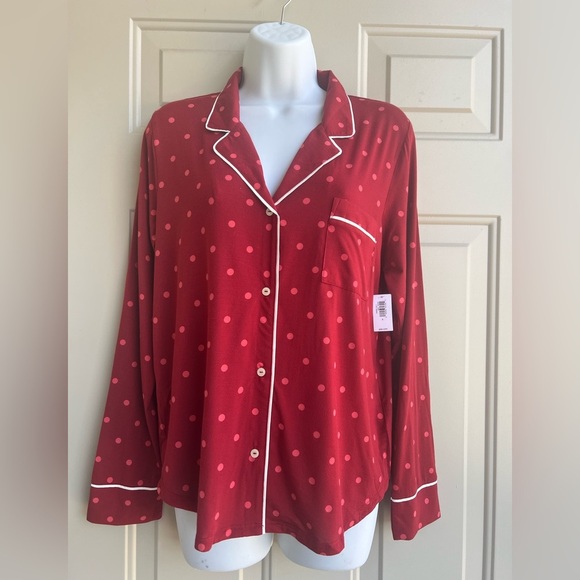 NWT Gap Luxe Soft Pajama Top Size S Red Polka Dot Luxe Sleep shirt Cozy & Chic - Picture 3 of 8
